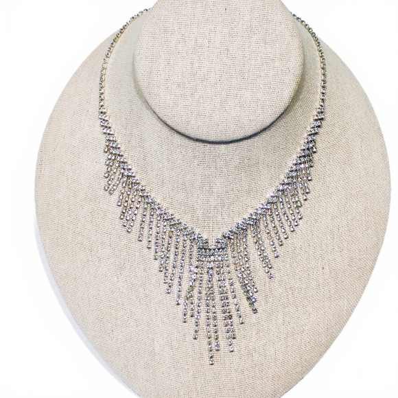 Necklace, Rhinestone Fringe Stye, Silvertone - Picture 6 of 6